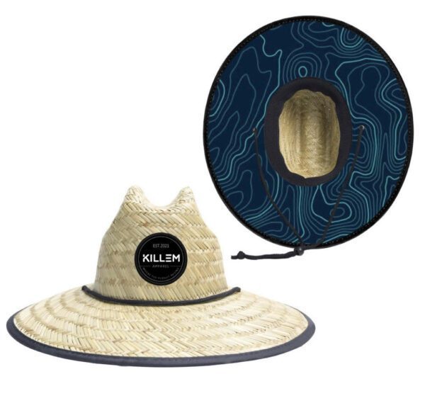 Straw Hat With Topo Print